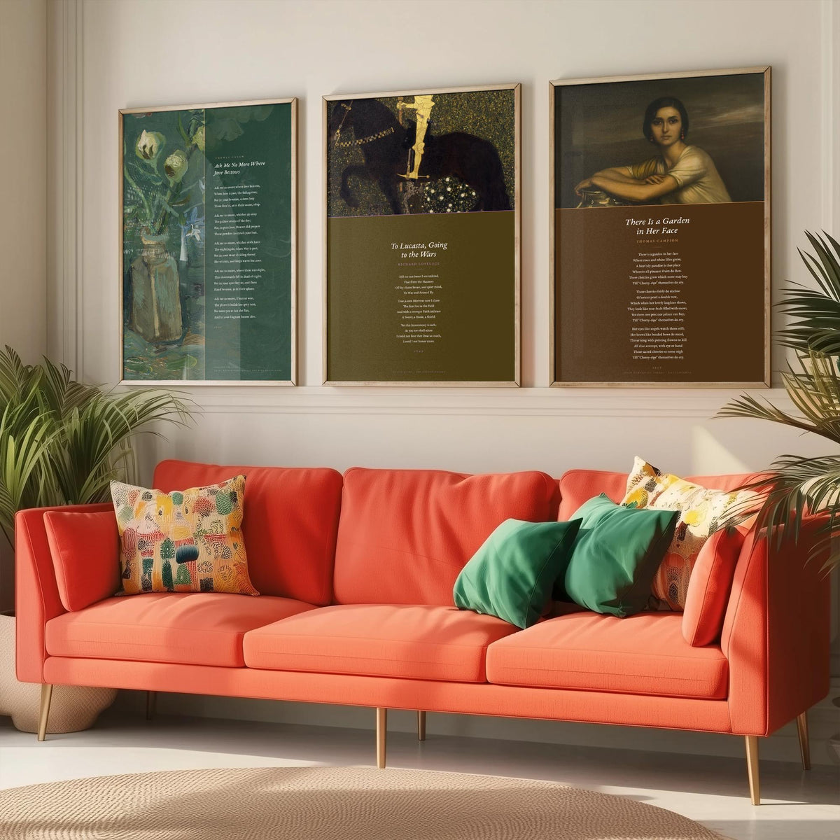 Cavalier and Courtly Love Poems Set of Three Art Prints - Carew, Lovelace, Campion Verse over Classic Paintings - Poetry Poster Triptych