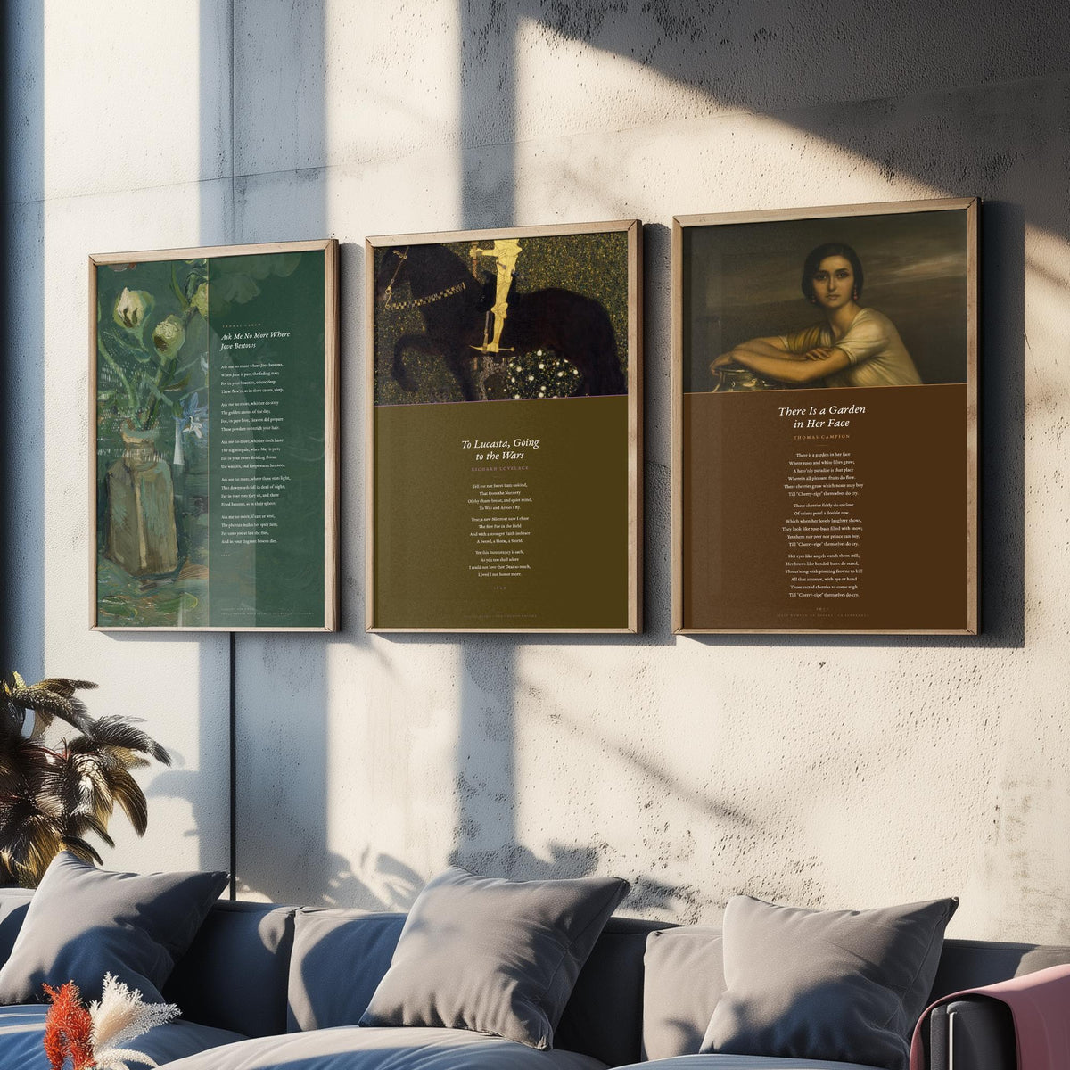 Cavalier and Courtly Love Poems Set of Three Art Prints - Carew, Lovelace, Campion Verse over Classic Paintings - Poetry Poster Triptych