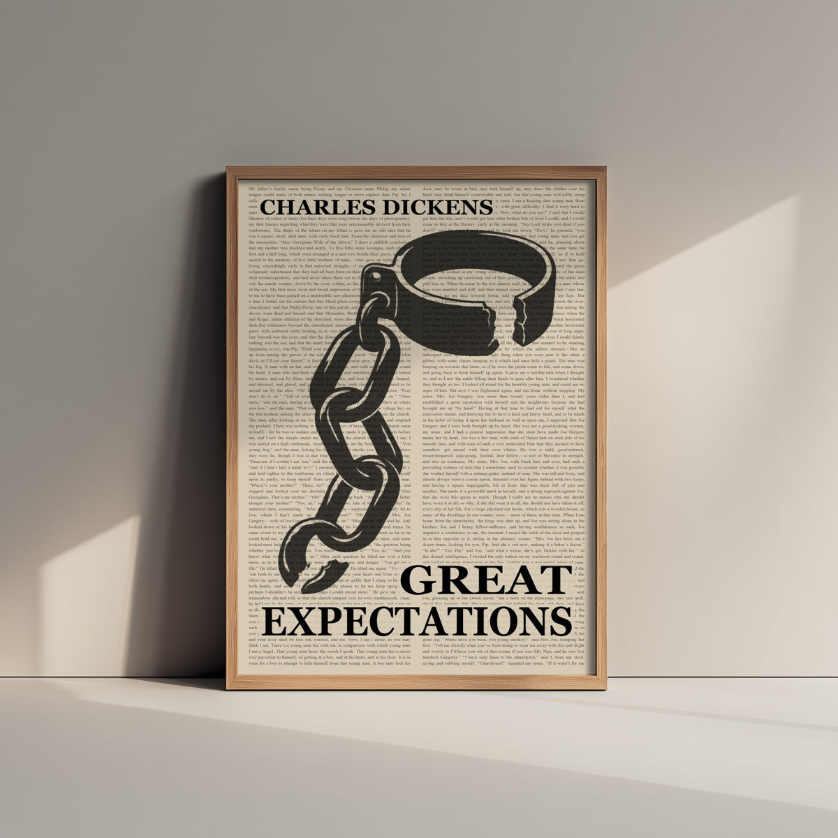 Great Expectations by Charles Dickens Art Print - Novel Text Book Cover Poster - Convict Leg Iron and Chain Illustration
