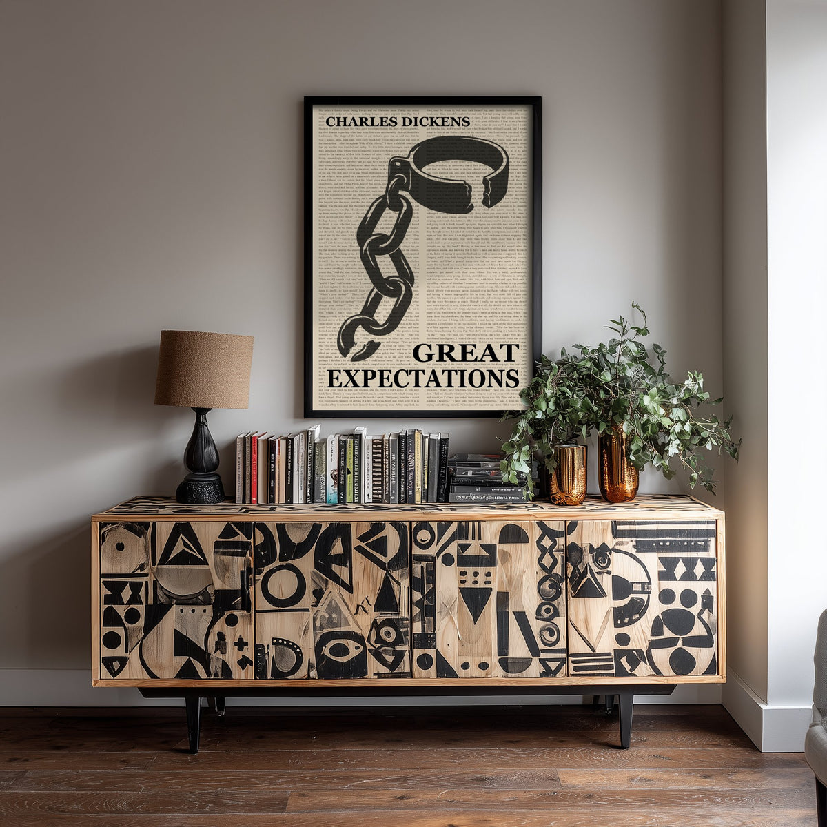 Great Expectations by Charles Dickens Art Print - Novel Text Book Cover Poster - Convict Leg Iron and Chain Illustration