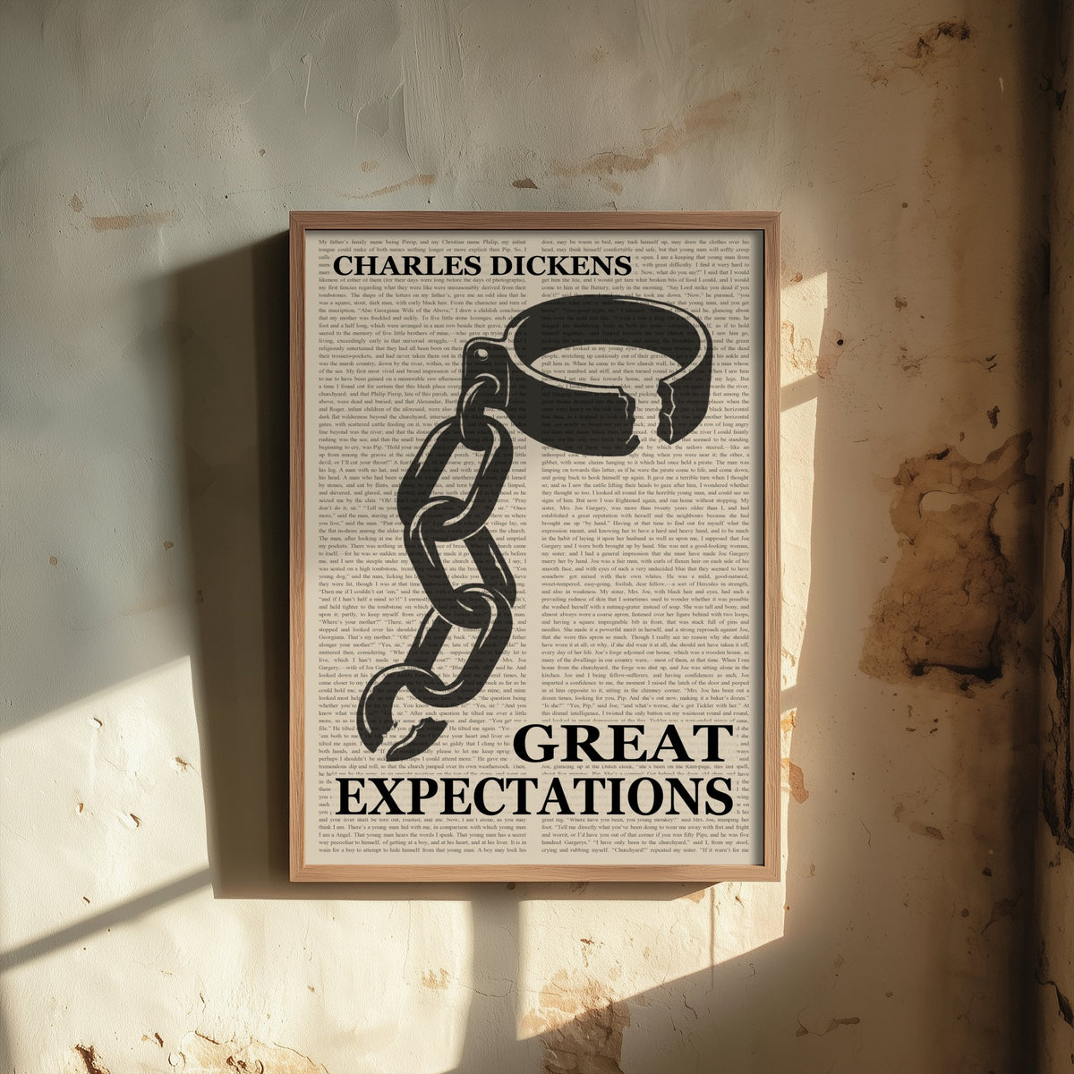 Great Expectations by Charles Dickens Art Print - Novel Text Book Cover Poster - Convict Leg Iron and Chain Illustration
