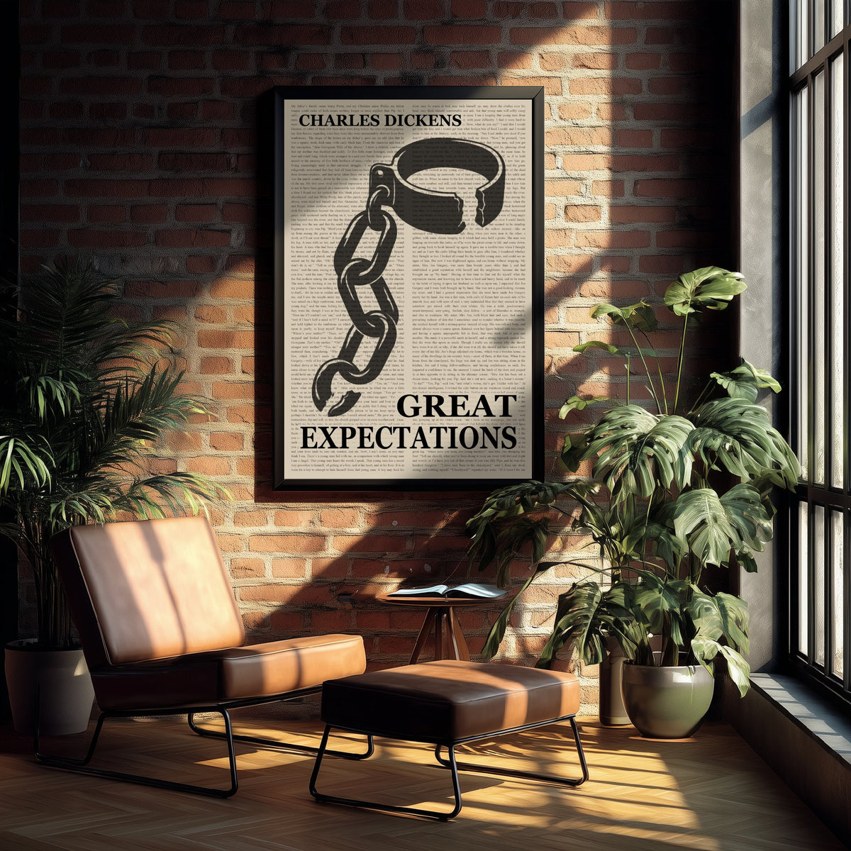 Great Expectations by Charles Dickens Art Print - Novel Text Book Cover Poster - Convict Leg Iron and Chain Illustration