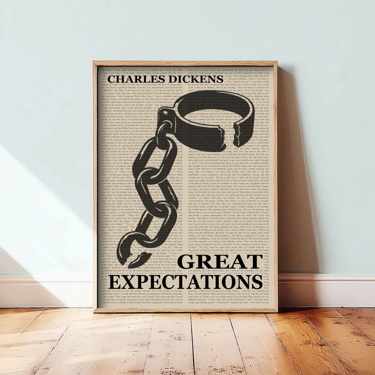 Great Expectations by Charles Dickens Art Print - Novel Text Book Cover Poster - Convict Leg Iron and Chain Illustration