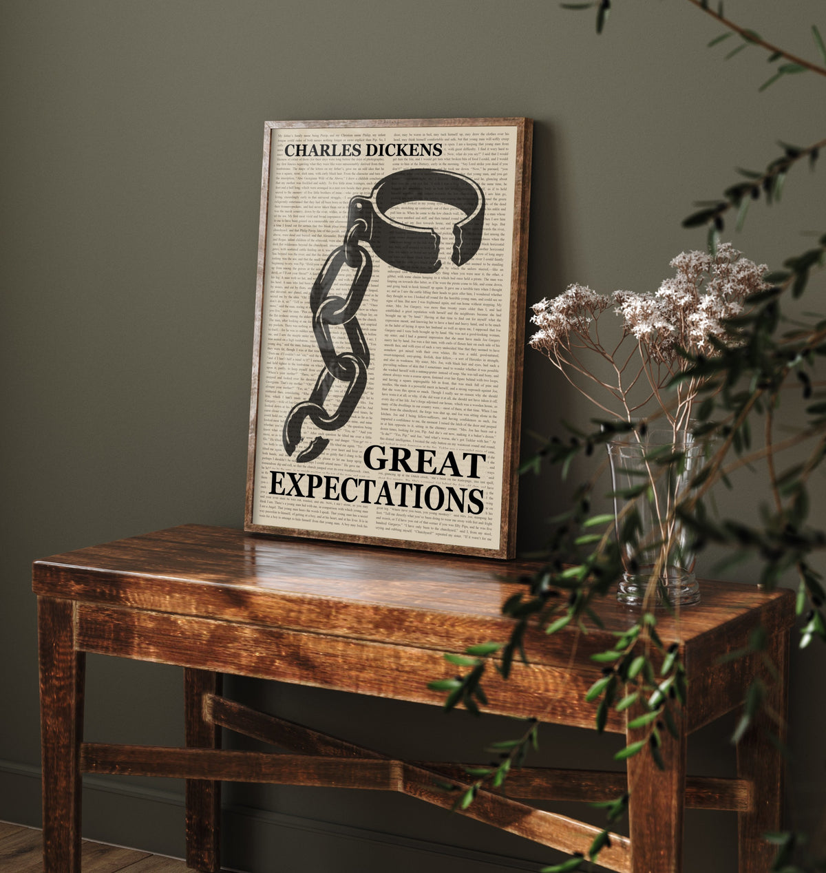 Great Expectations by Charles Dickens Art Print - Novel Text Book Cover Poster - Convict Leg Iron and Chain Illustration