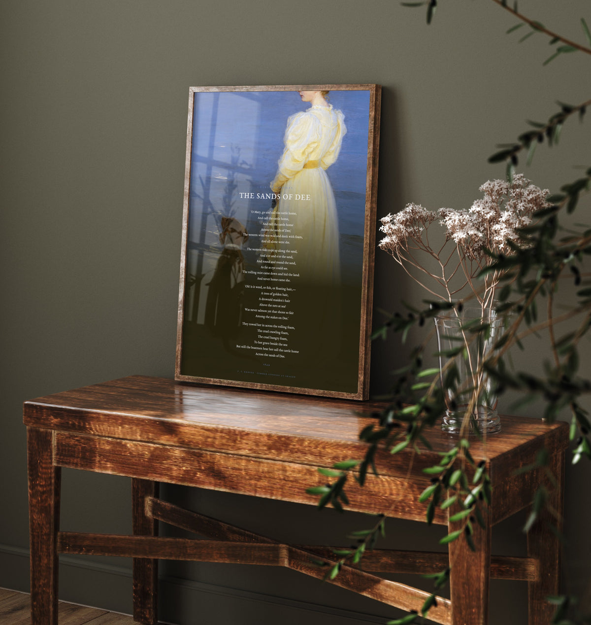 The Sands of Dee by Charles Kingsley Art Print - Full Poem Poster - Victorian Ballad Poetry over Skagen Beach Classic Painting