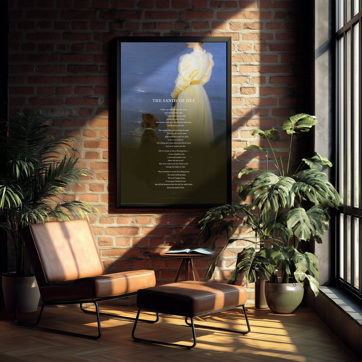 The Sands of Dee by Charles Kingsley Art Print - Full Poem Poster - Victorian Ballad Poetry over Skagen Beach Classic Painting