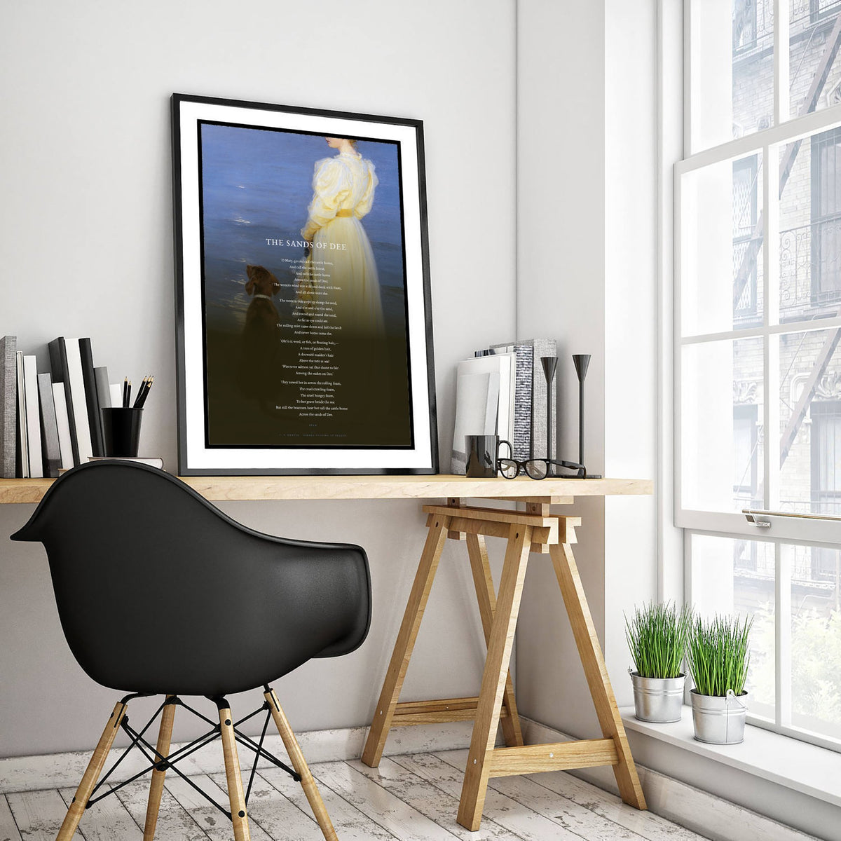 The Sands of Dee by Charles Kingsley Art Print - Full Poem Poster - Victorian Ballad Poetry over Skagen Beach Classic Painting