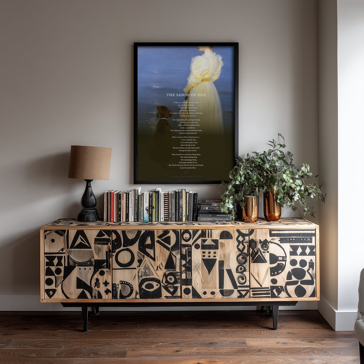 The Sands of Dee by Charles Kingsley Art Print - Full Poem Poster - Victorian Ballad Poetry over Skagen Beach Classic Painting