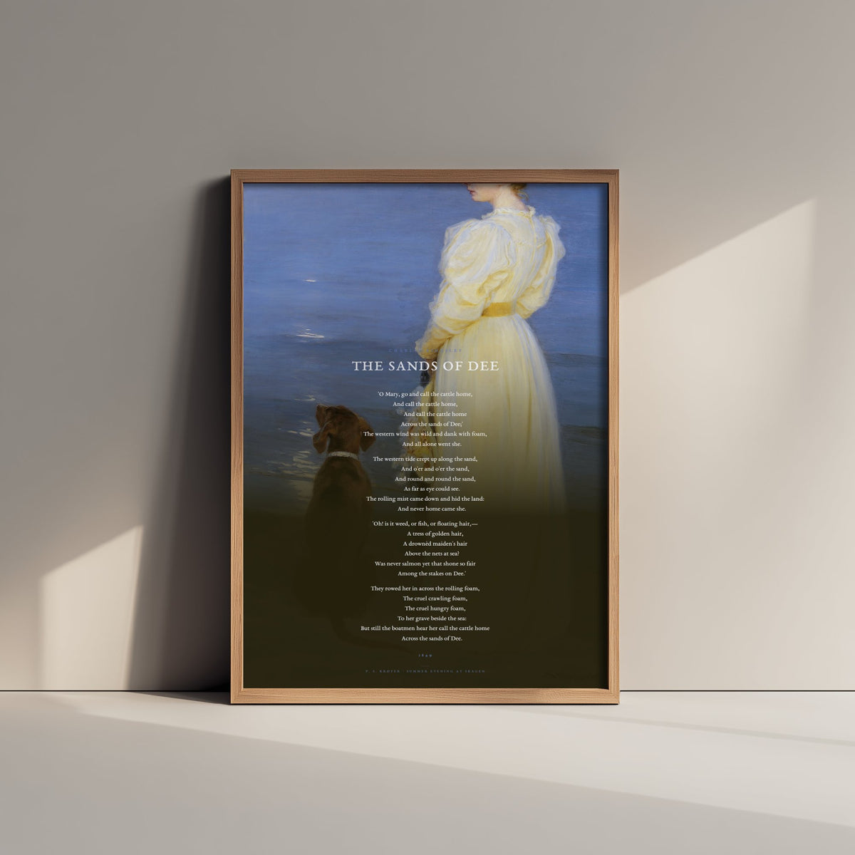 The Sands of Dee by Charles Kingsley Art Print - Full Poem Poster - Victorian Ballad Poetry over Skagen Beach Classic Painting