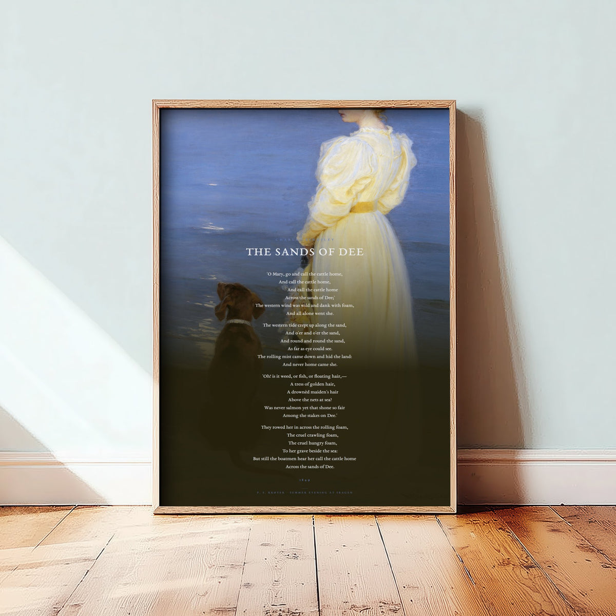 The Sands of Dee by Charles Kingsley Art Print - Full Poem Poster - Victorian Ballad Poetry over Skagen Beach Classic Painting