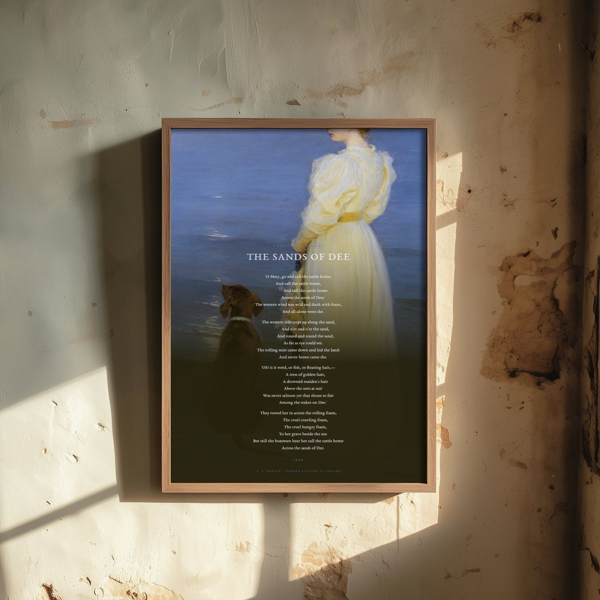 The Sands of Dee by Charles Kingsley Art Print - Full Poem Poster - Victorian Ballad Poetry over Skagen Beach Classic Painting