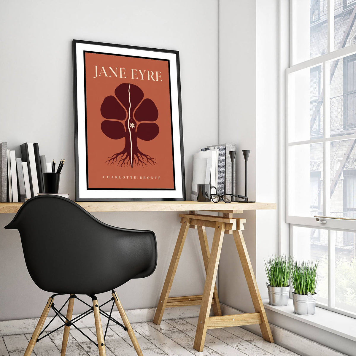 Jane Eyre by Charlotte Bronte Art Print - Minimalist Book Cover Poster - Split Chestnut Tree Illustration