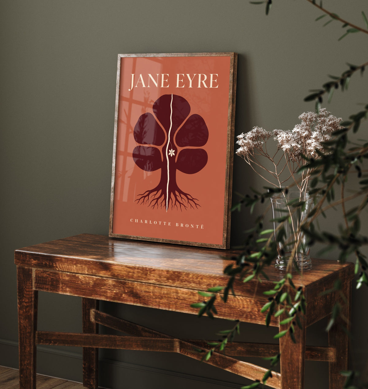 Jane Eyre by Charlotte Bronte Art Print - Minimalist Book Cover Poster - Split Chestnut Tree Illustration