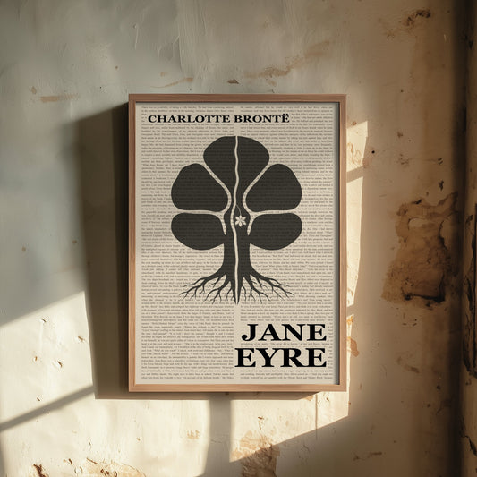 Jane Eyre by Charlotte Bronte Art Print - Novel Text Book Cover Poster - Split Chestnut Tree Illustration