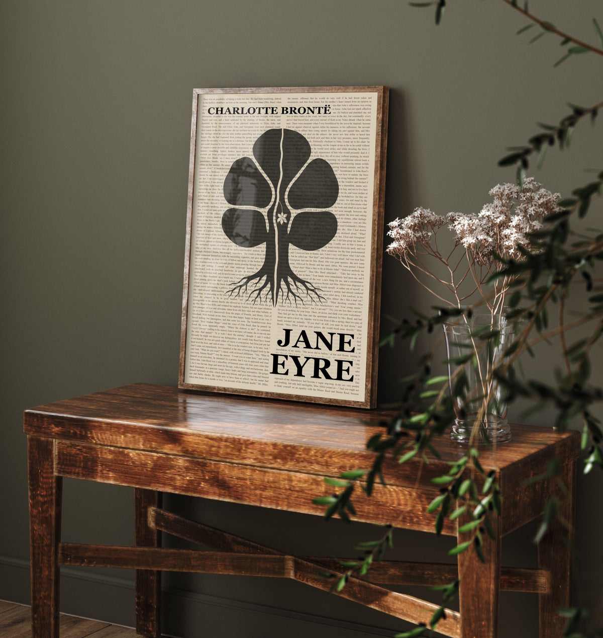 Jane Eyre by Charlotte Bronte Art Print - Novel Text Book Cover Poster - Split Chestnut Tree Illustration