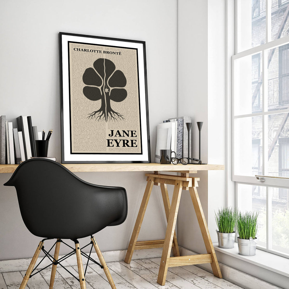 Jane Eyre by Charlotte Bronte Art Print - Novel Text Book Cover Poster - Split Chestnut Tree Illustration