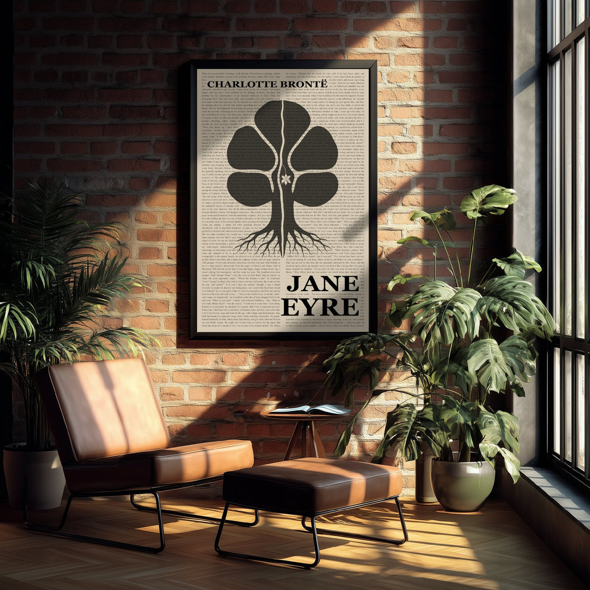 Jane Eyre by Charlotte Bronte Art Print - Novel Text Book Cover Poster - Split Chestnut Tree Illustration