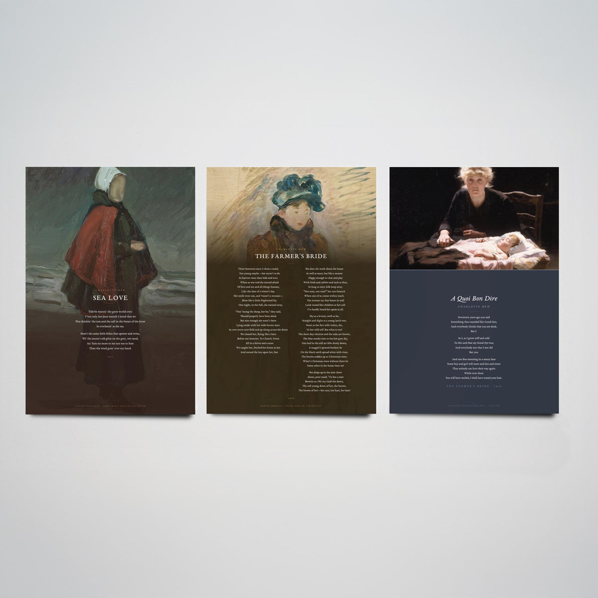 Charlotte Mew Poems Set of Three Art Prints - Sea Love, The Farmer's Bride, A Quoi Bon Dire over Classic Paintings - Poetry Poster Triptych
