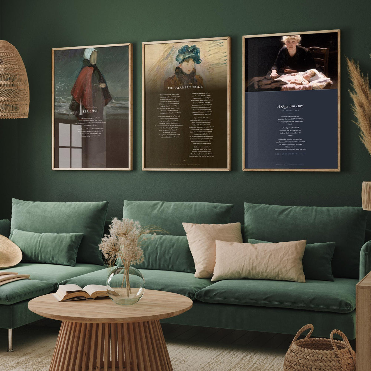 Charlotte Mew Poems Set of Three Art Prints - Sea Love, The Farmer's Bride, A Quoi Bon Dire over Classic Paintings - Poetry Poster Triptych