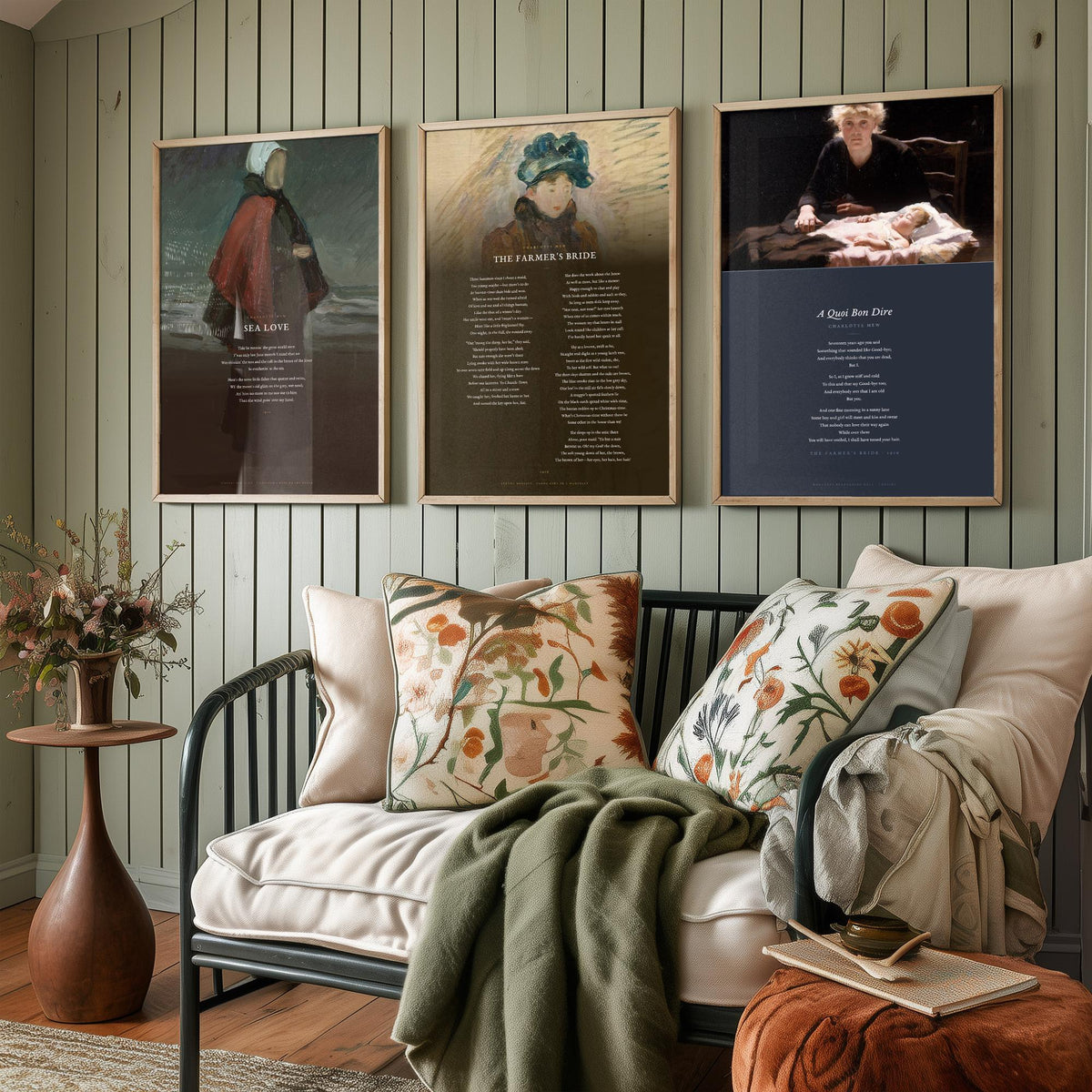 Charlotte Mew Poems Set of Three Art Prints - Sea Love, The Farmer's Bride, A Quoi Bon Dire over Classic Paintings - Poetry Poster Triptych