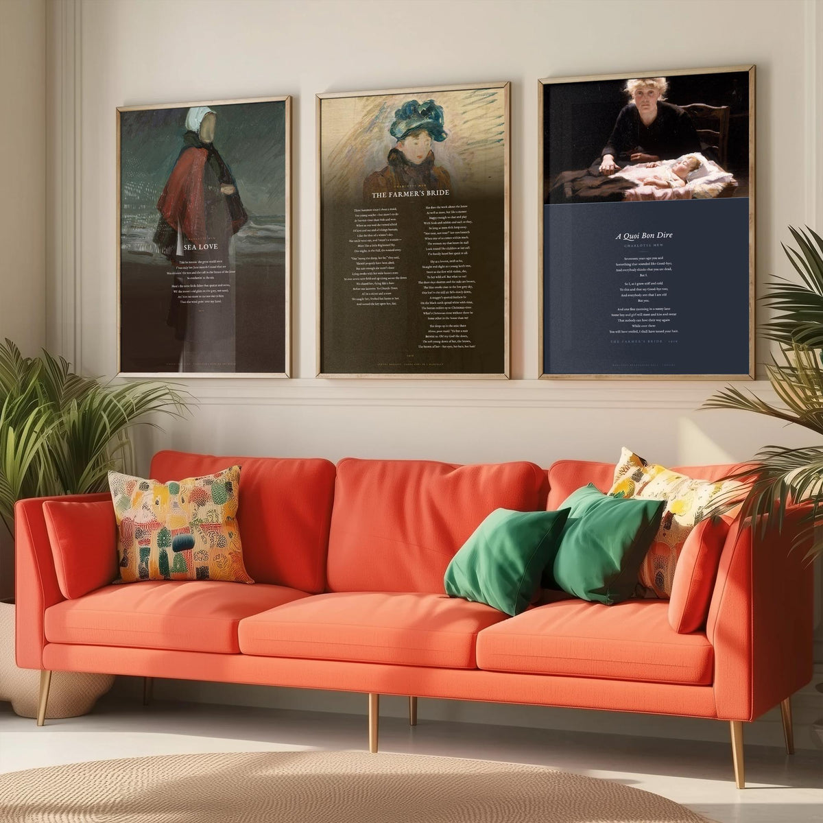 Charlotte Mew Poems Set of Three Art Prints - Sea Love, The Farmer's Bride, A Quoi Bon Dire over Classic Paintings - Poetry Poster Triptych