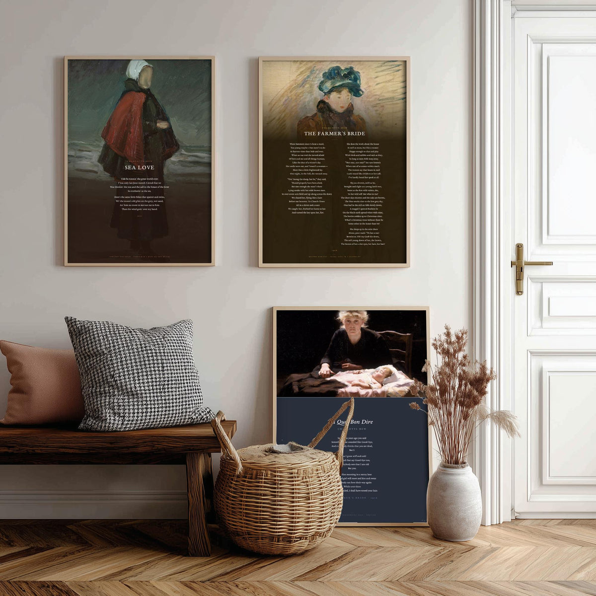 Charlotte Mew Poems Set of Three Art Prints - Sea Love, The Farmer's Bride, A Quoi Bon Dire over Classic Paintings - Poetry Poster Triptych