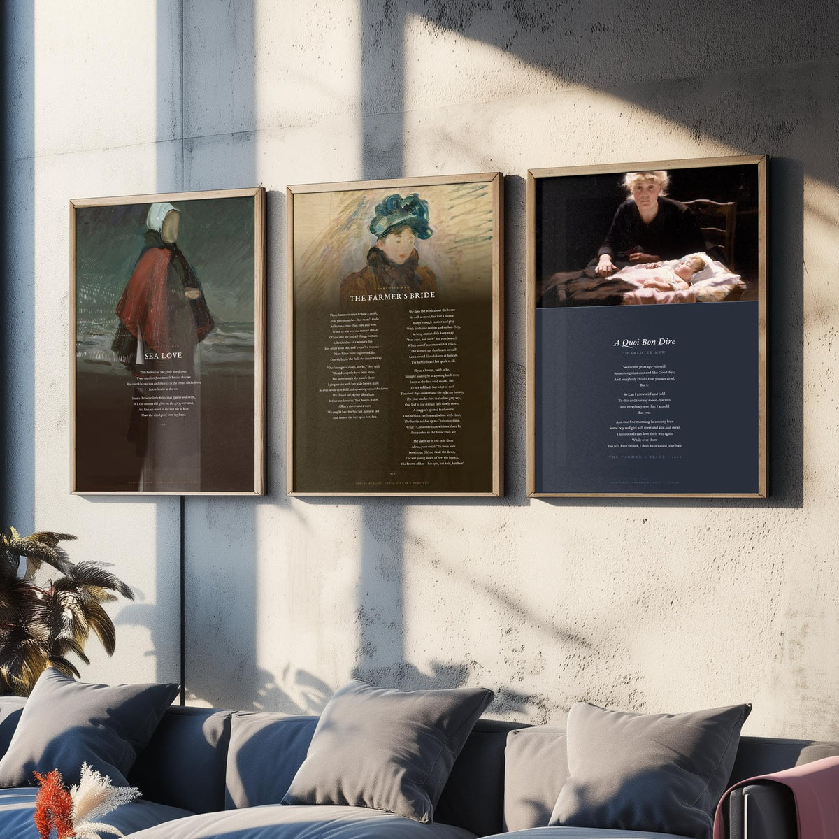 Charlotte Mew Poems Set of Three Art Prints - Sea Love, The Farmer's Bride, A Quoi Bon Dire over Classic Paintings - Poetry Poster Triptych