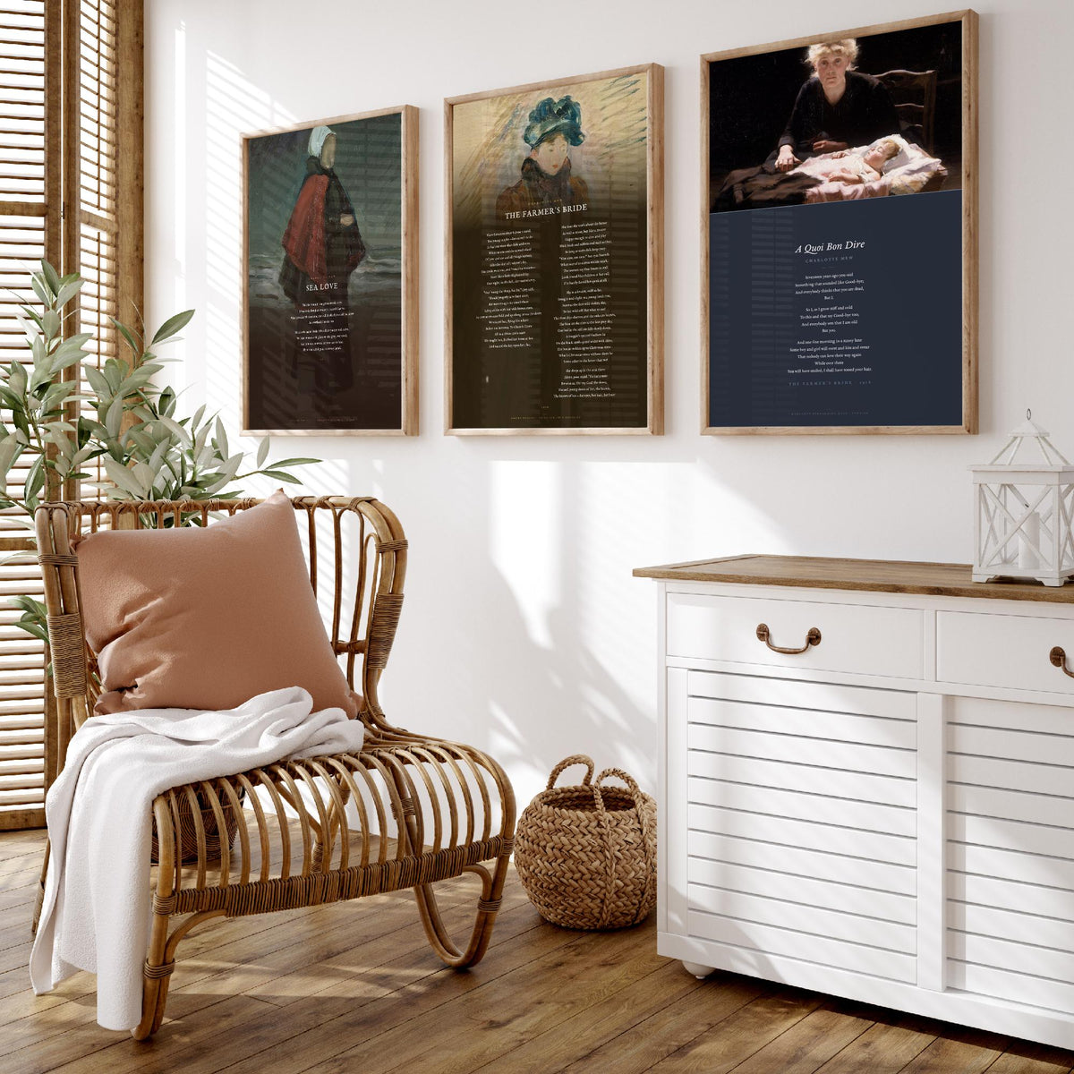 Charlotte Mew Poems Set of Three Art Prints - Sea Love, The Farmer's Bride, A Quoi Bon Dire over Classic Paintings - Poetry Poster Triptych