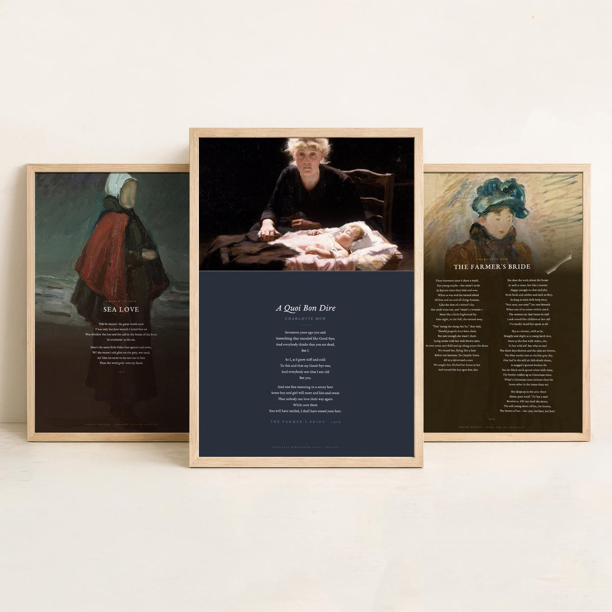 Charlotte Mew Poems Set of Three Art Prints - Sea Love, The Farmer's Bride, A Quoi Bon Dire over Classic Paintings - Poetry Poster Triptych