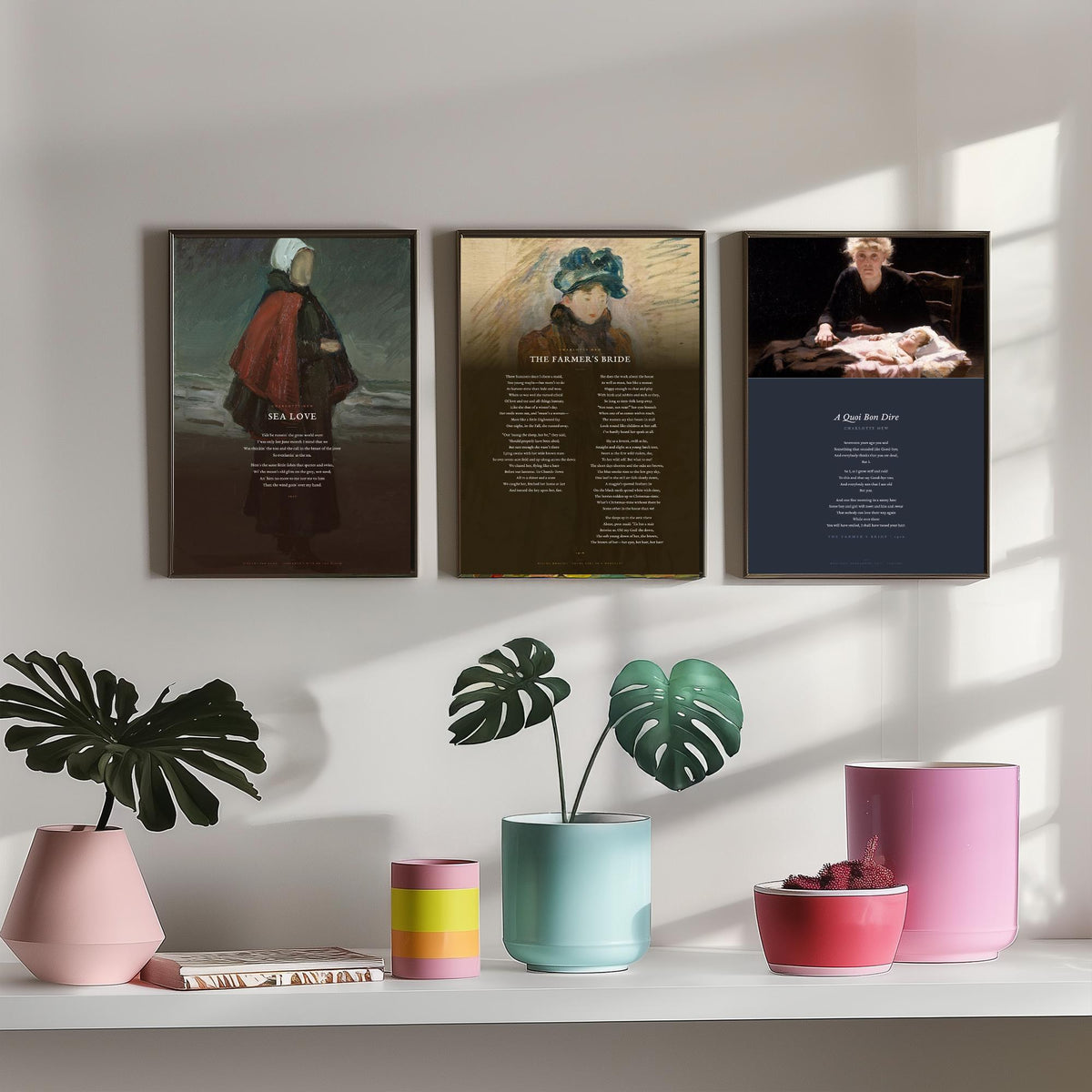 Charlotte Mew Poems Set of Three Art Prints - Sea Love, The Farmer's Bride, A Quoi Bon Dire over Classic Paintings - Poetry Poster Triptych