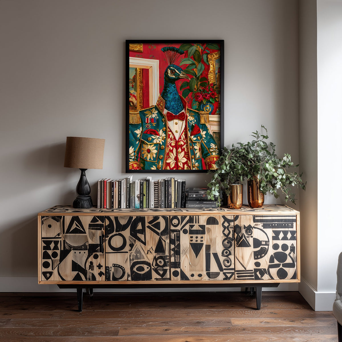 Peacock Art Print - Military Jacket and Medals - Chateaucore Animal Portrait Poster - Maximalist Painting