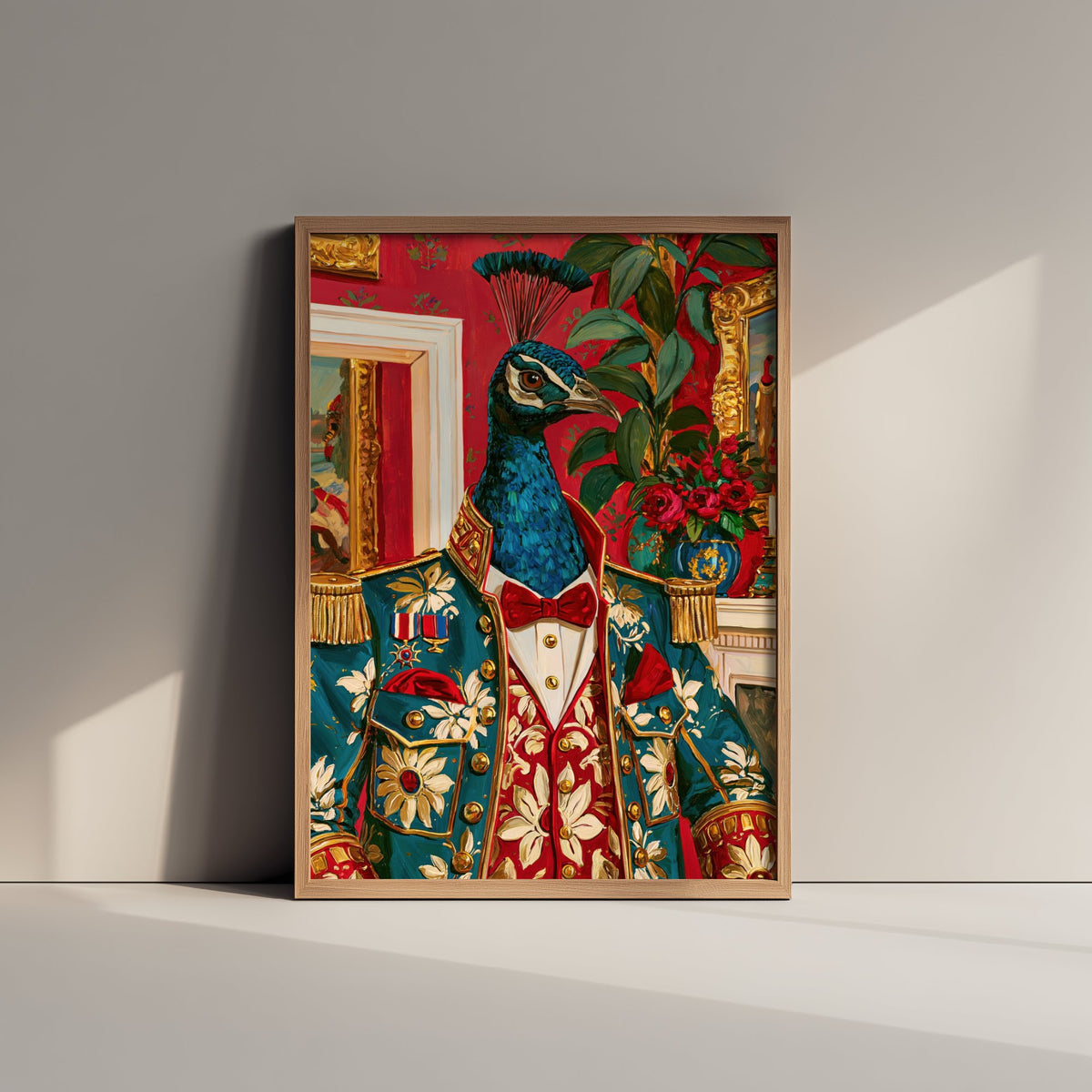 Peacock Art Print - Military Jacket and Medals - Chateaucore Animal Portrait Poster - Maximalist Painting