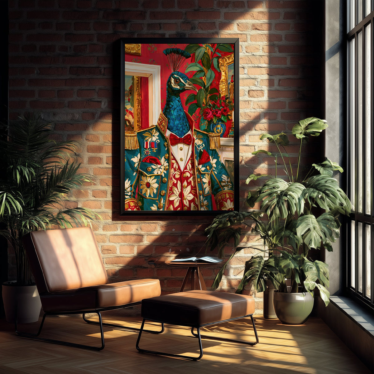 Peacock Art Print - Military Jacket and Medals - Chateaucore Animal Portrait Poster - Maximalist Painting