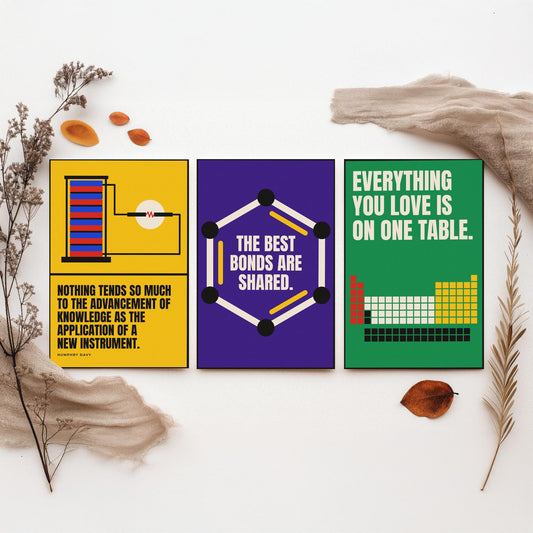 Chemistry Quotes Set of Three Art Prints - 3 Bauhaus Science Posters - Minimalist Science Wall Art Illustration V1