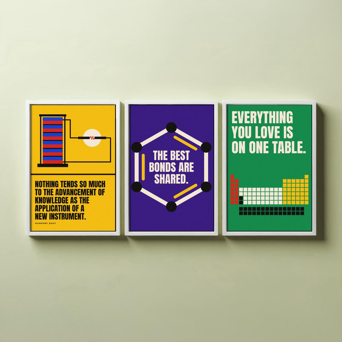 Chemistry Quotes Set of Three Art Prints - 3 Bauhaus Science Posters - Minimalist Science Wall Art Illustration V1