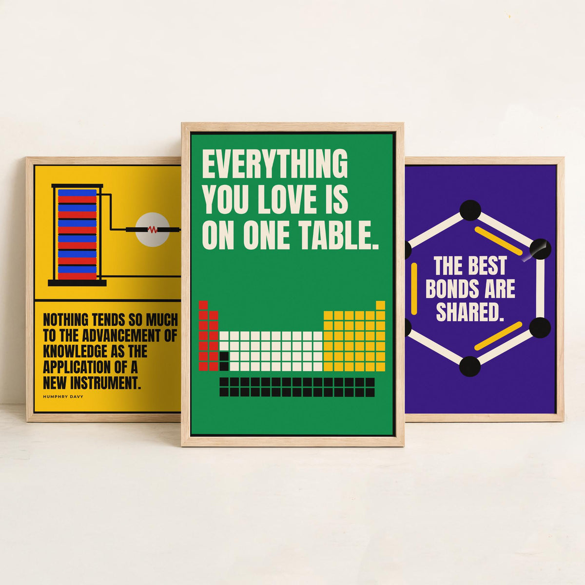 Chemistry Quotes Set of Three Art Prints - 3 Bauhaus Science Posters - Minimalist Science Wall Art Illustration V1