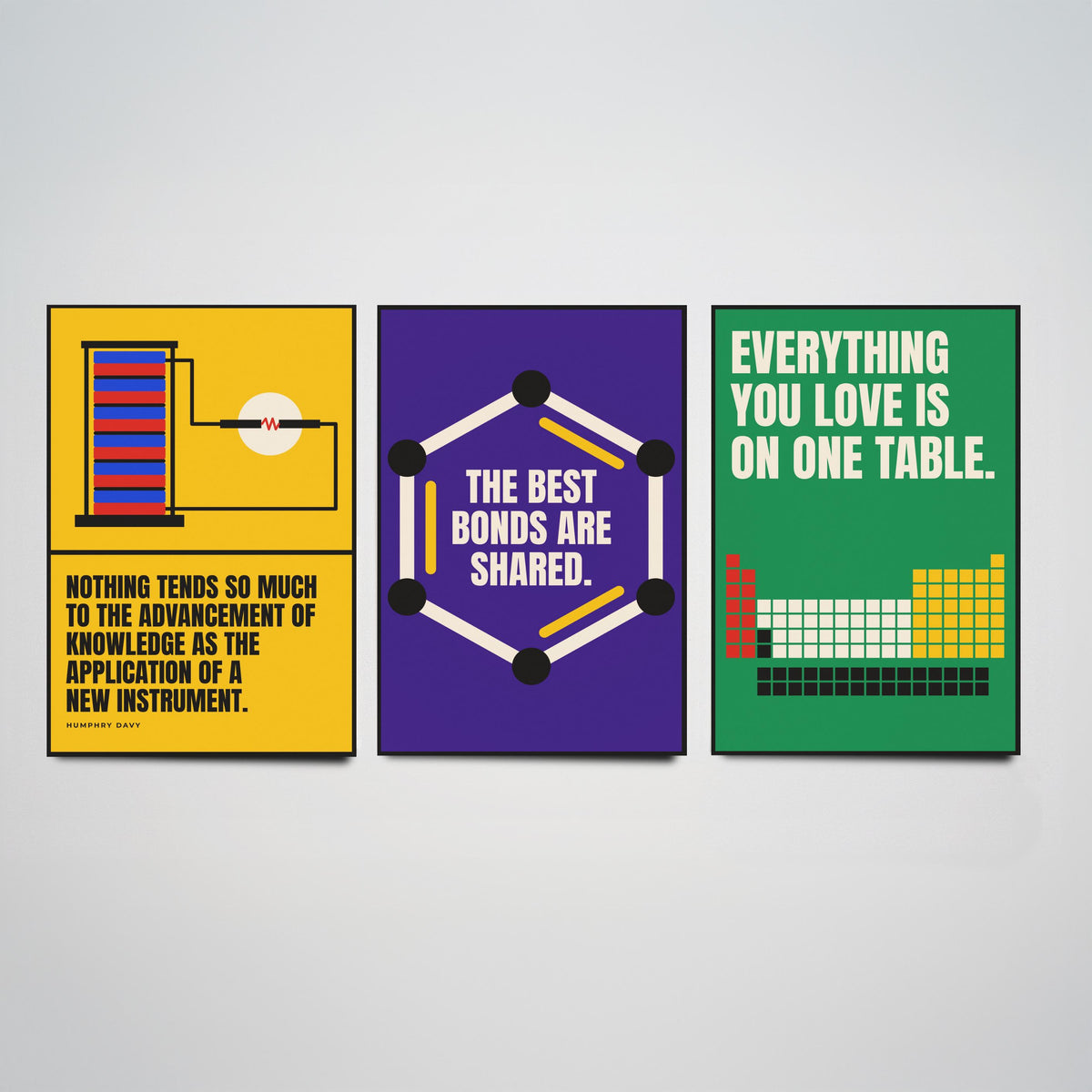 Chemistry Quotes Set of Three Art Prints - 3 Bauhaus Science Posters - Minimalist Science Wall Art Illustration V1