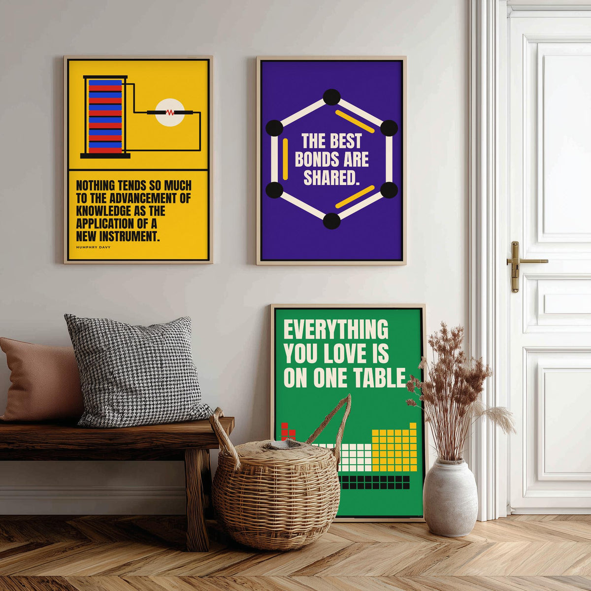 Chemistry Quotes Set of Three Art Prints - 3 Bauhaus Science Posters - Minimalist Science Wall Art Illustration V1