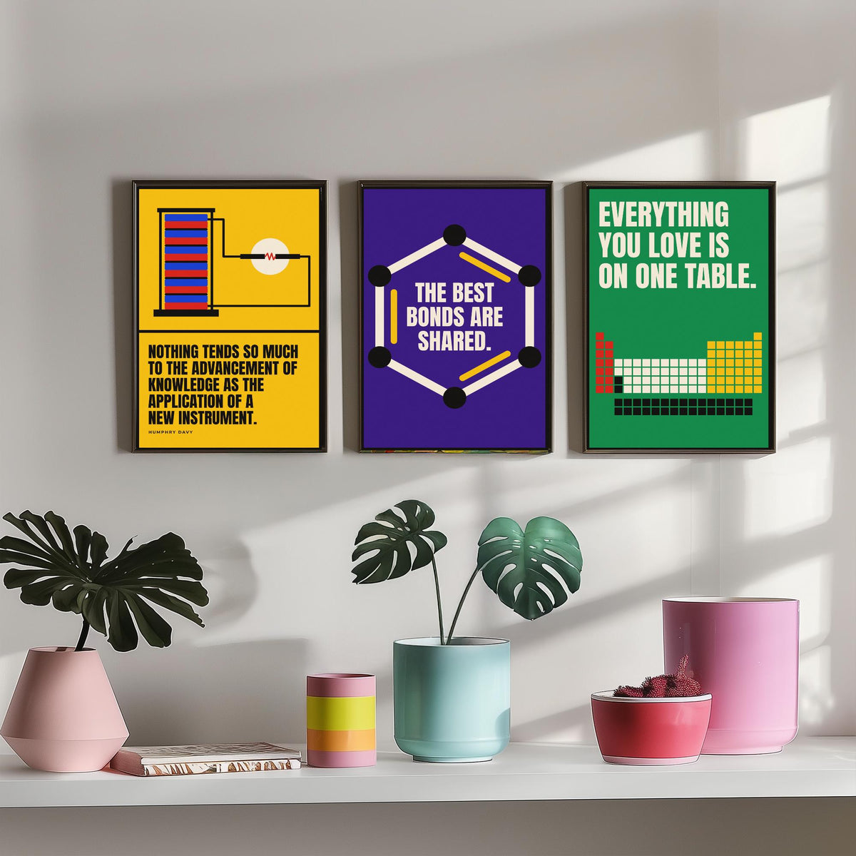 Chemistry Quotes Set of Three Art Prints - 3 Bauhaus Science Posters - Minimalist Science Wall Art Illustration V1