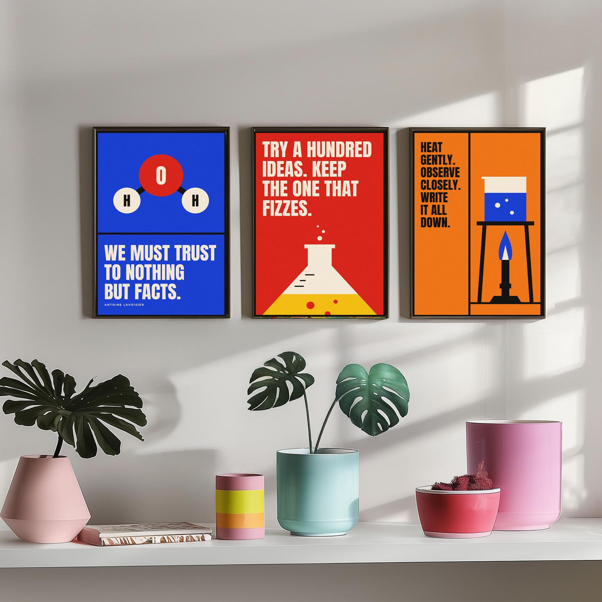Chemistry Quotes Set of Three Art Prints - 3 Retro Bauhaus Science Posters - Minimalist Science Wall Art Illustration V2
