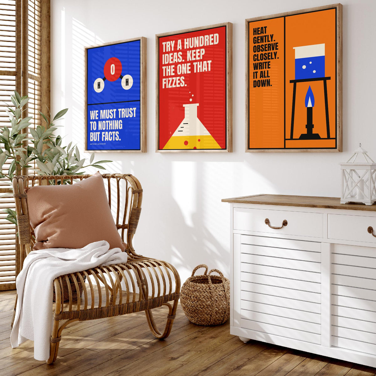 Chemistry Quotes Set of Three Art Prints - 3 Retro Bauhaus Science Posters - Minimalist Science Wall Art Illustration V2