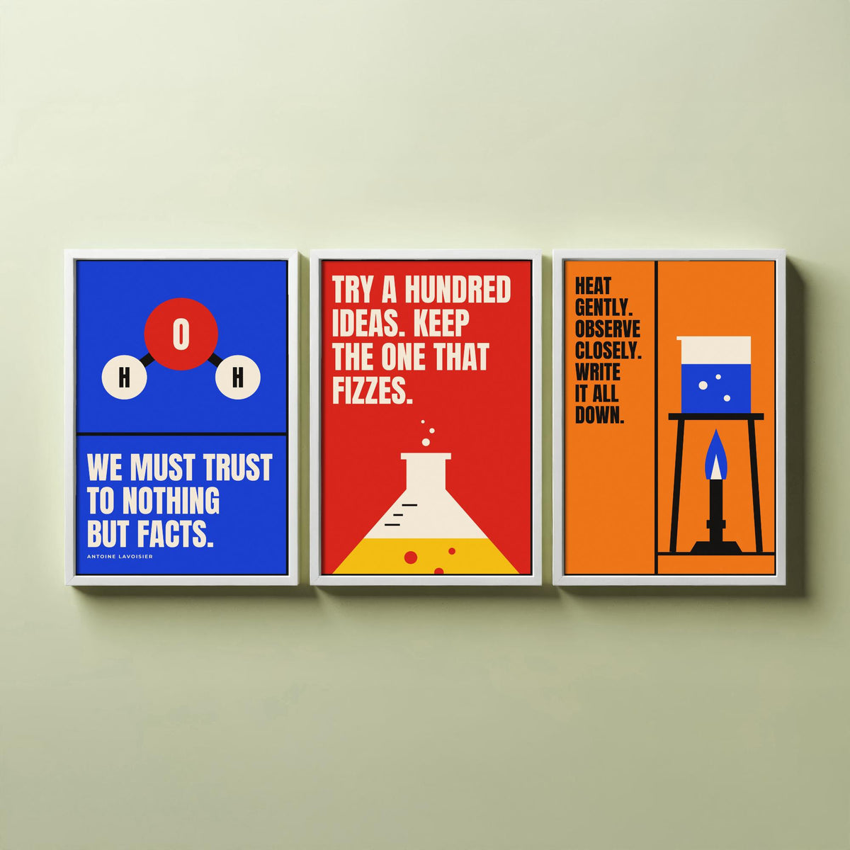 Chemistry Quotes Set of Three Art Prints - 3 Retro Bauhaus Science Posters - Minimalist Science Wall Art Illustration V2