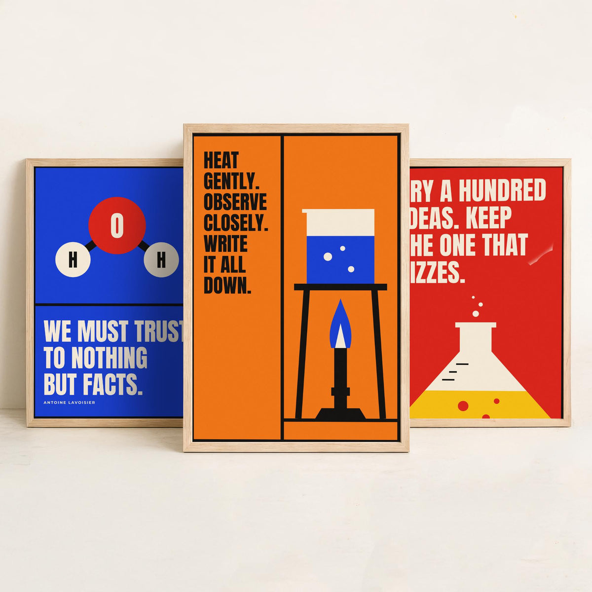 Chemistry Quotes Set of Three Art Prints - 3 Retro Bauhaus Science Posters - Minimalist Science Wall Art Illustration V2