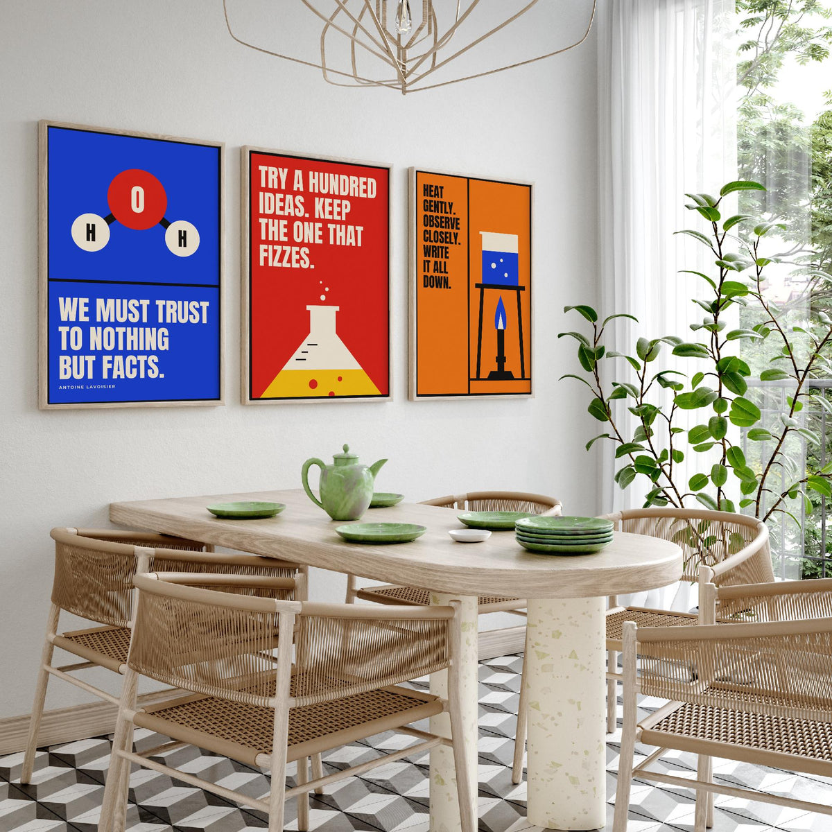 Chemistry Quotes Set of Three Art Prints - 3 Retro Bauhaus Science Posters - Minimalist Science Wall Art Illustration V2