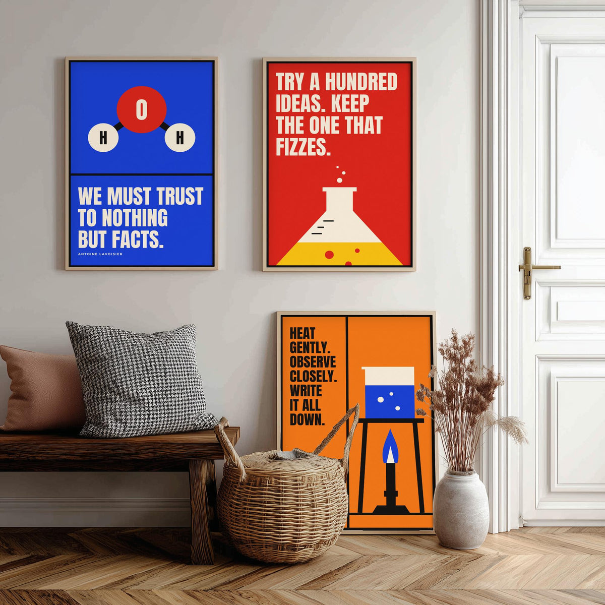 Chemistry Quotes Set of Three Art Prints - 3 Retro Bauhaus Science Posters - Minimalist Science Wall Art Illustration V2
