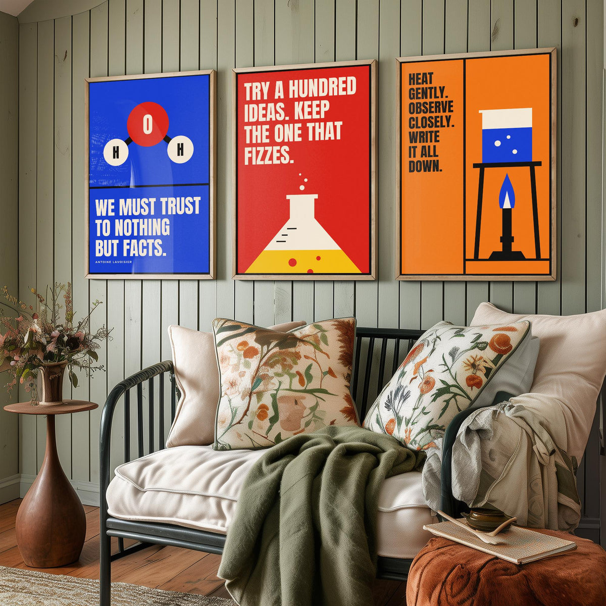 Chemistry Quotes Set of Three Art Prints - 3 Retro Bauhaus Science Posters - Minimalist Science Wall Art Illustration V2