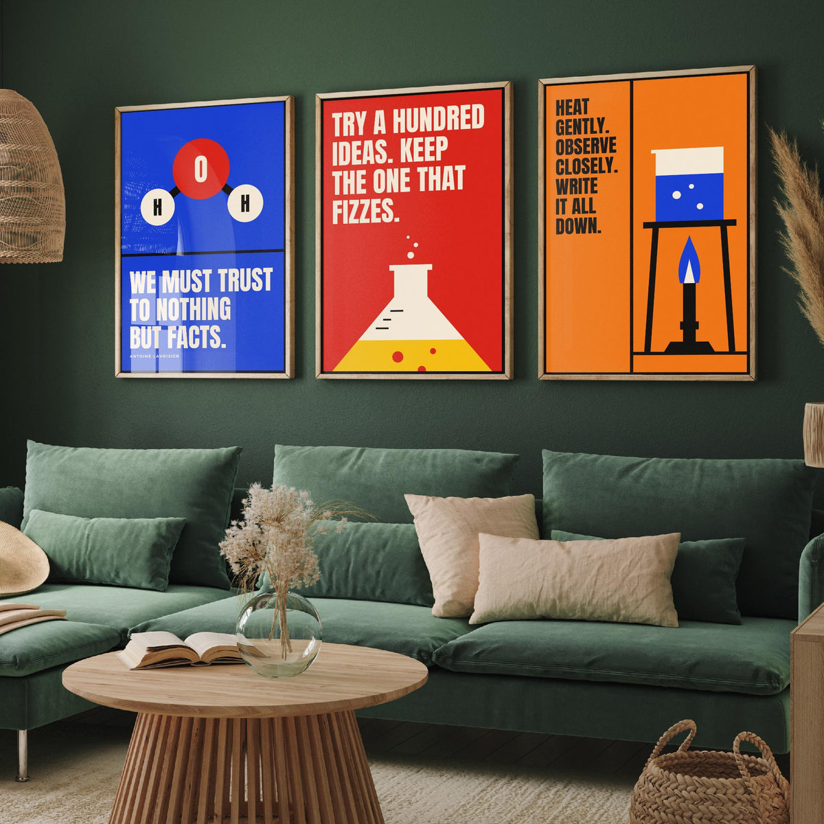 Chemistry Quotes Set of Three Art Prints - 3 Retro Bauhaus Science Posters - Minimalist Science Wall Art Illustration V2
