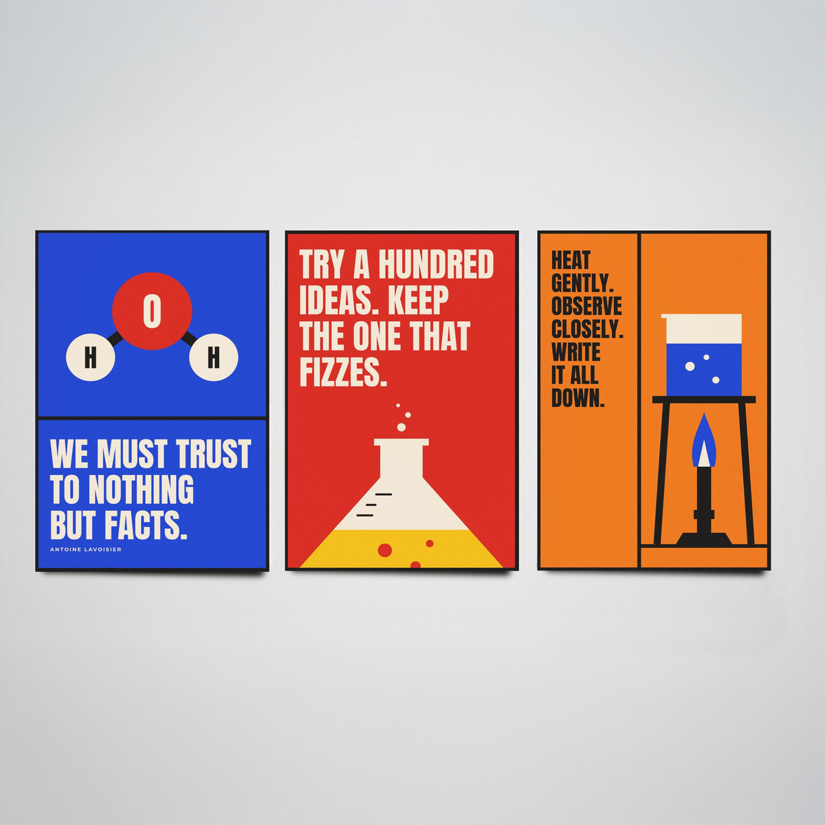Chemistry Quotes Set of Three Art Prints - 3 Retro Bauhaus Science Posters - Minimalist Science Wall Art Illustration V2