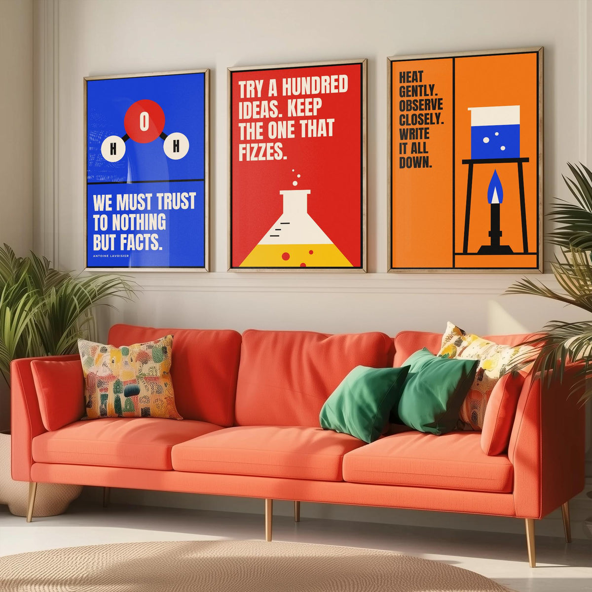 Chemistry Quotes Set of Three Art Prints - 3 Retro Bauhaus Science Posters - Minimalist Science Wall Art Illustration V2