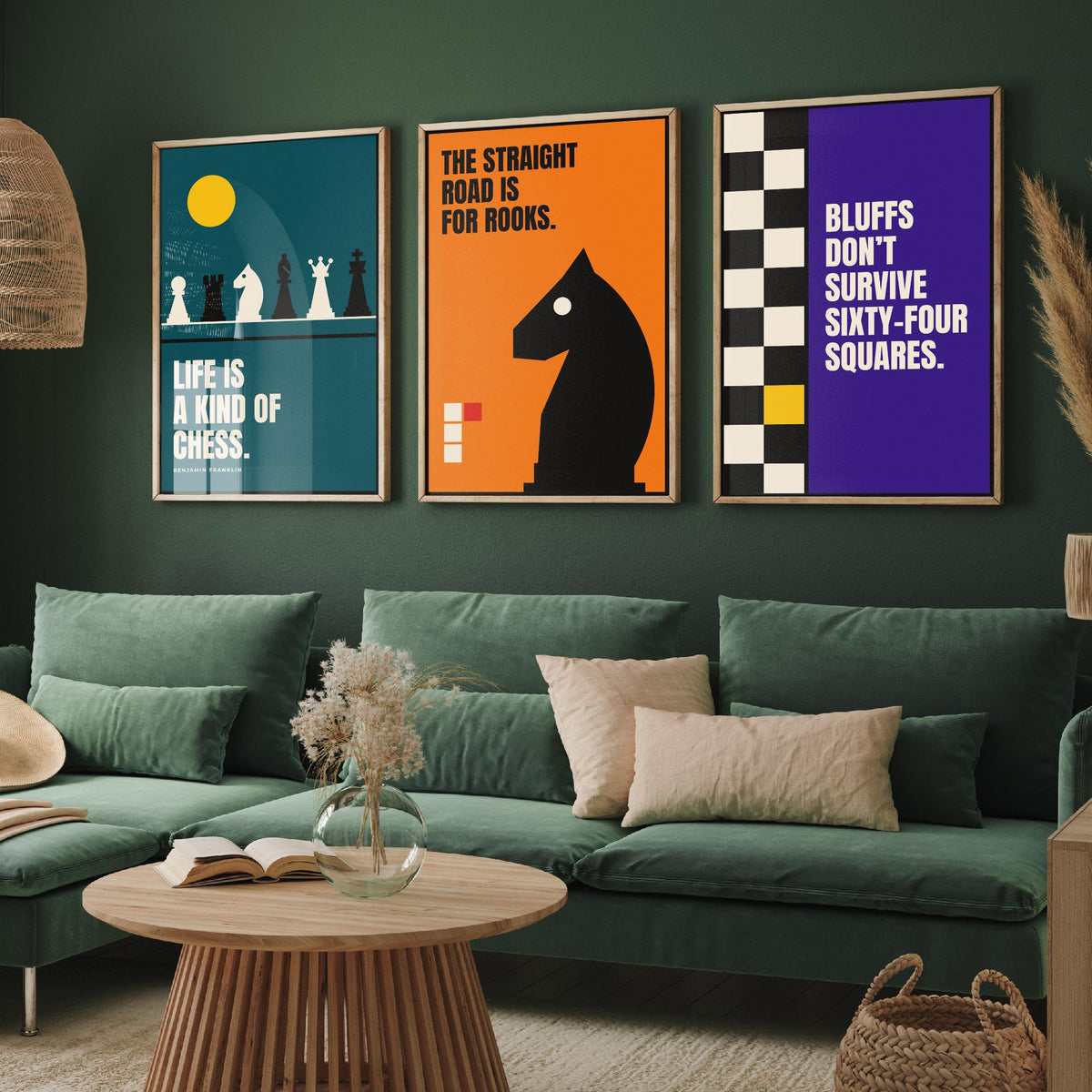 Chess Quotes Set of Three Art Prints - 3 Bauhaus Strategy Posters - Minimalist Game Room Wall Art Illustration V1